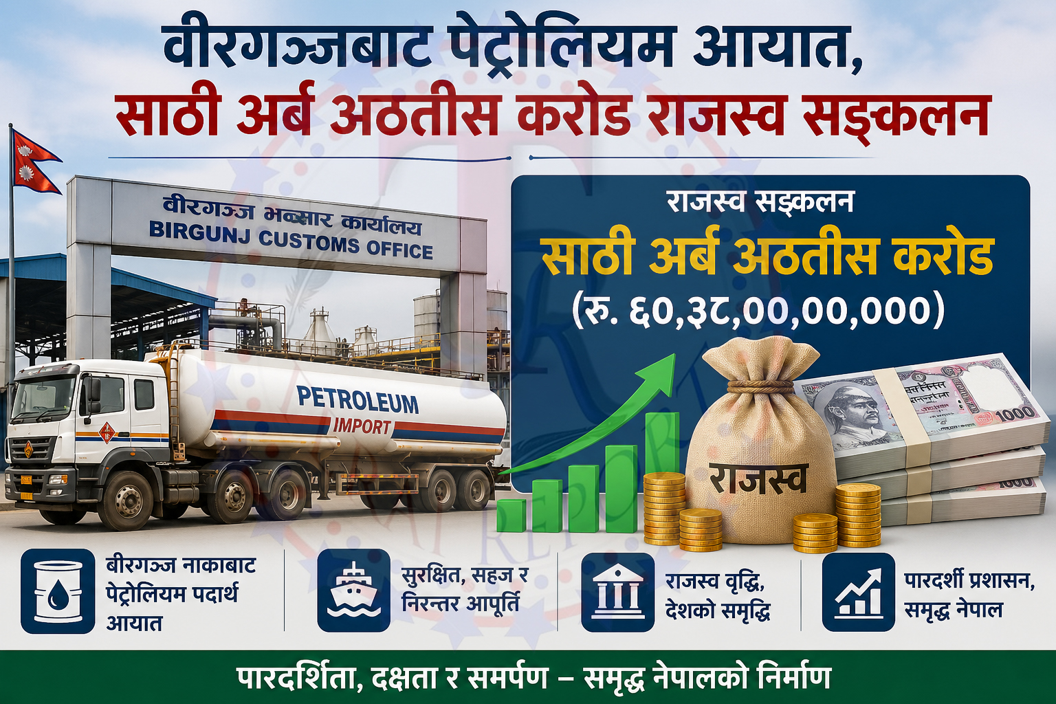 वीरगञ्जबाट पेट्रोलियम आयात, साठी अर्ब अठतीस करोड राजस्व सङ्कलन